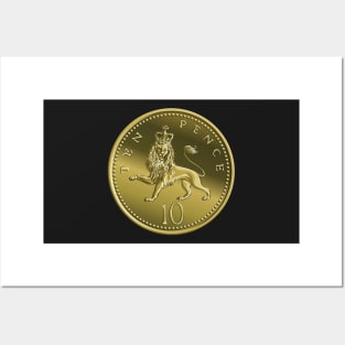 Vector British money gold coin 10 pence Posters and Art